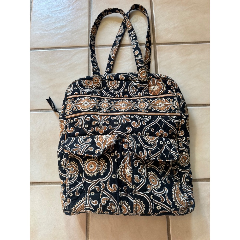 Vera Bradley Quilted Backpack Brown Black Paisley Caffé Latte Retired
